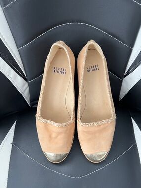 Stuart Weitzman Tipadrille Tan Espadrilles Flats with Gold Cap Toe Loafers  7.5